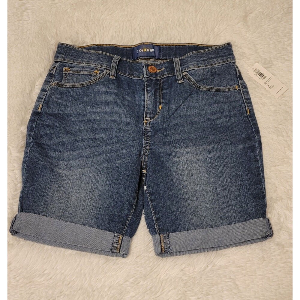 Old Navy Girls Denim Shorts Blue Sz 14 Slim Medium Wash Button NWT Pockets Flat